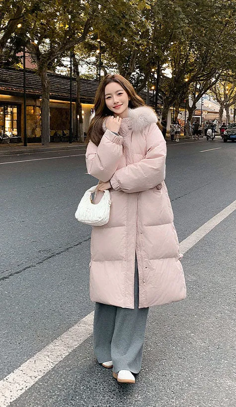 Windproof Calf-length Oversized Puffer Jacket for Women