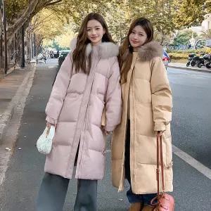 Windproof Calf-length Oversized Puffer Jacket for Women