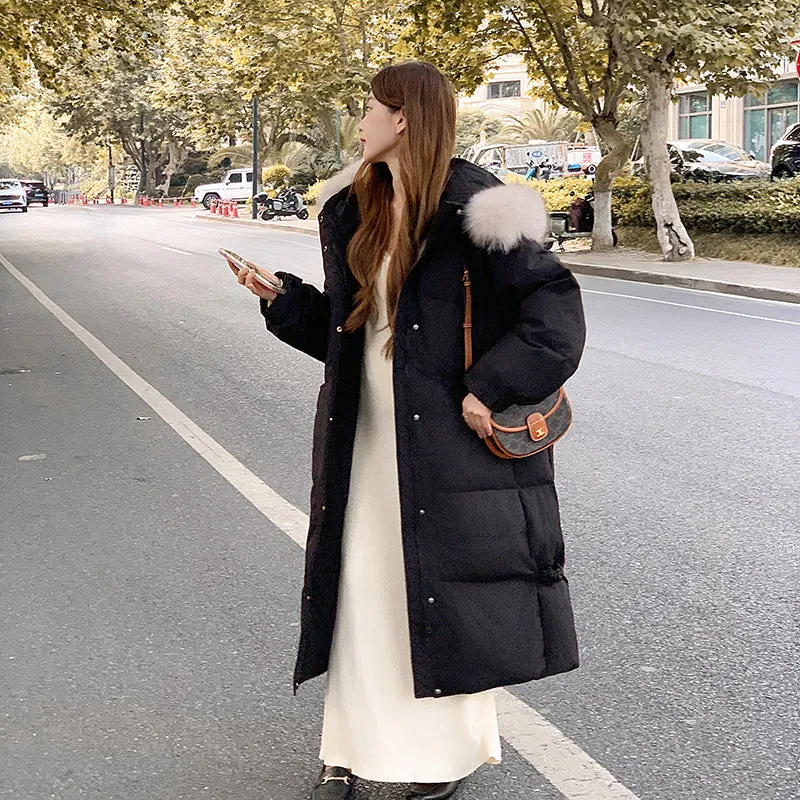 Windproof Calf-length Oversized Puffer Jacket for Women