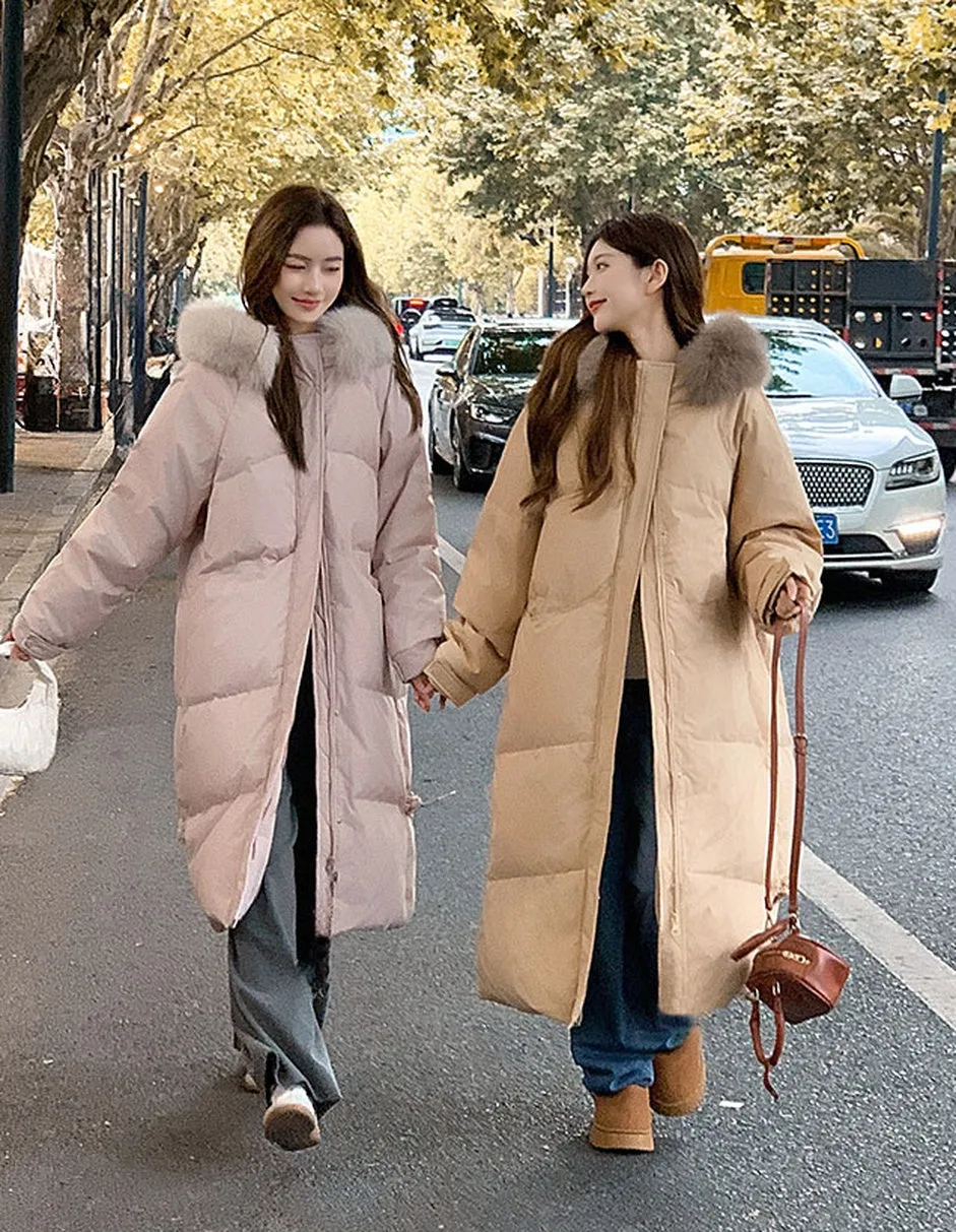 Windproof Calf-length Oversized Puffer Jacket for Women