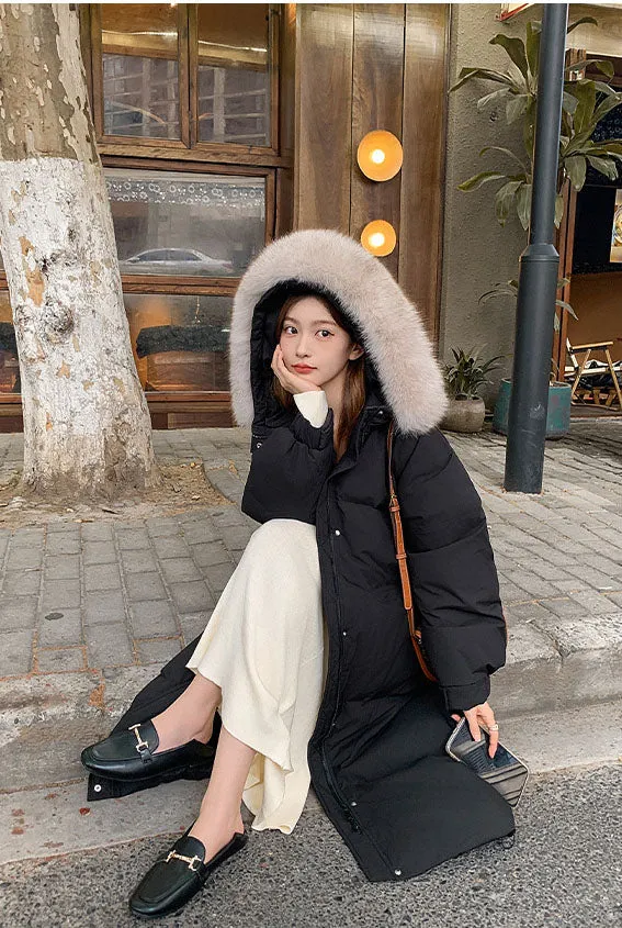 Windproof Calf-length Oversized Puffer Jacket for Women