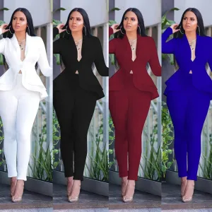 Winter Women's Set Tracksuit Full Sleeve Ruffles Blazers Pencil Pants Suit Two Piece Set Office Lady Outfits Uniform