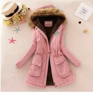 Women Jacket Warm Solid Hooded winter Coat fashion Slim Fur Collar Jackets outwear JT142