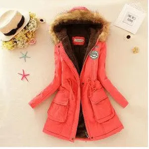 Women Jacket Warm Solid Hooded winter Coat fashion Slim Fur Collar Jackets outwear JT142