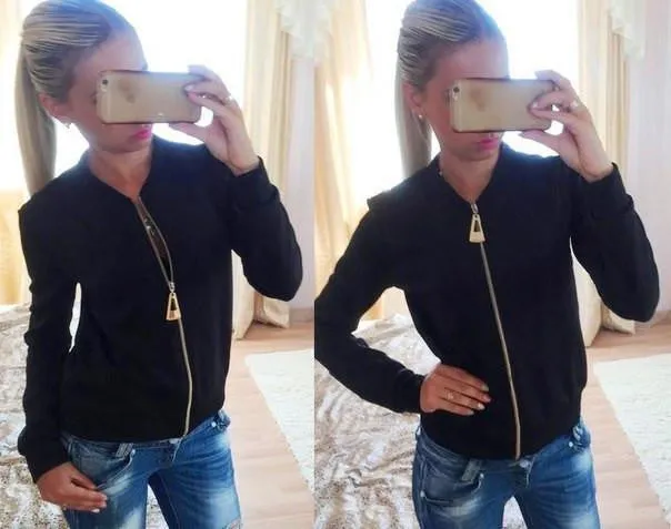 Women Jackets And Coats Solid Color Zipper Slim Fitness Thin Jacket O-neck Long Sleeve Outerwear Clothes