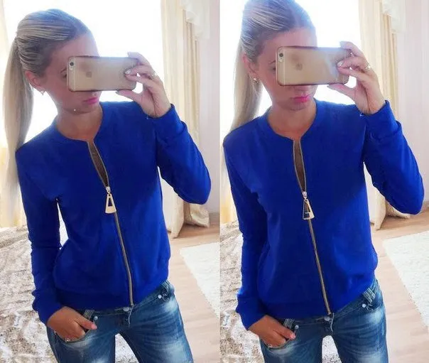 Women Jackets And Coats Solid Color Zipper Slim Fitness Thin Jacket O-neck Long Sleeve Outerwear Clothes