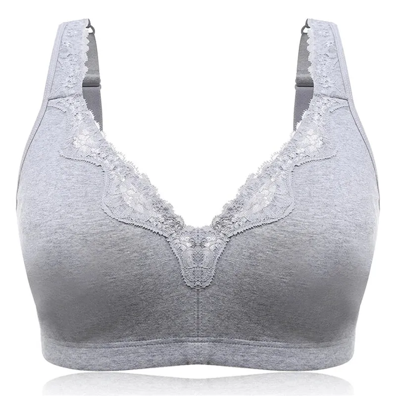 Women Plus Size Deep Plunge Comfy Cotton Bras - Apricot