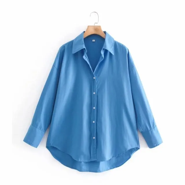Women Simply Candy COlor Single Breasted Poplin Shirts Office Lady Long Sleeve Blouse Roupas Chic Chemise Tops LS9114