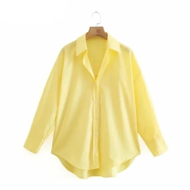 Women Simply Candy COlor Single Breasted Poplin Shirts Office Lady Long Sleeve Blouse Roupas Chic Chemise Tops LS9114