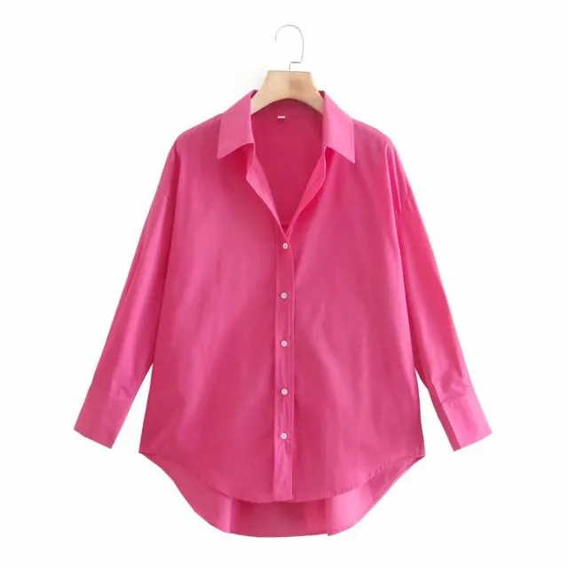 Women Simply Candy COlor Single Breasted Poplin Shirts Office Lady Long Sleeve Blouse Roupas Chic Chemise Tops LS9114