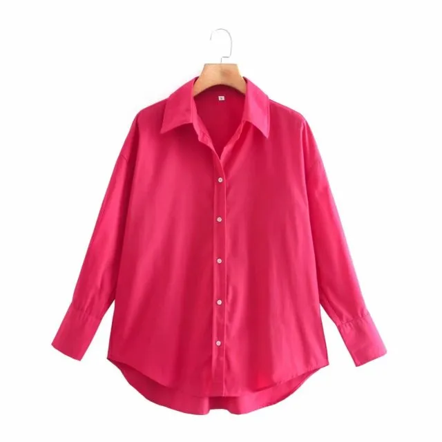 Women Simply Candy COlor Single Breasted Poplin Shirts Office Lady Long Sleeve Blouse Roupas Chic Chemise Tops LS9114
