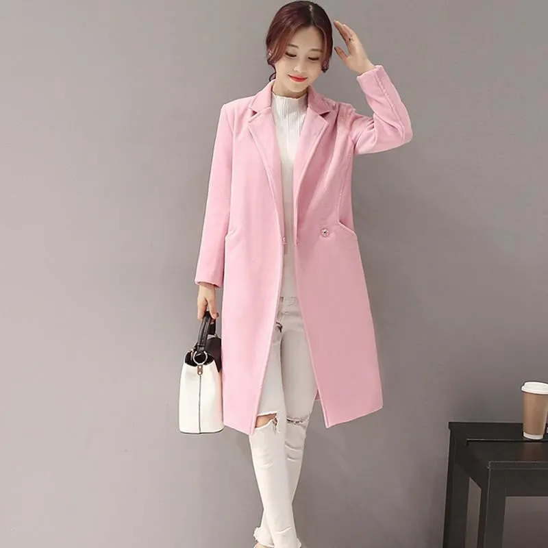 Women Woolen Coat Slim Lapel Pocket Multicolor Plus Size Long Sleeve Ladies Wool warm Jackets Female Fashion coats