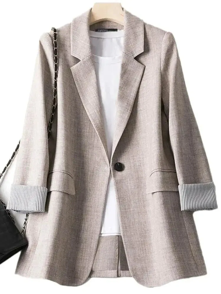 Women Work Blazer Solid Tops Suits Dating Holiday Loose Long Sleeve Outwears Coats Oversized