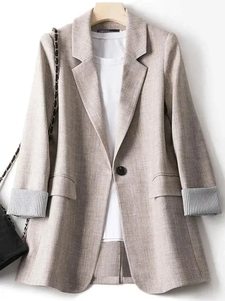 Women Work Blazer Solid Tops Suits Dating Holiday Loose Long Sleeve Outwears Coats Oversized