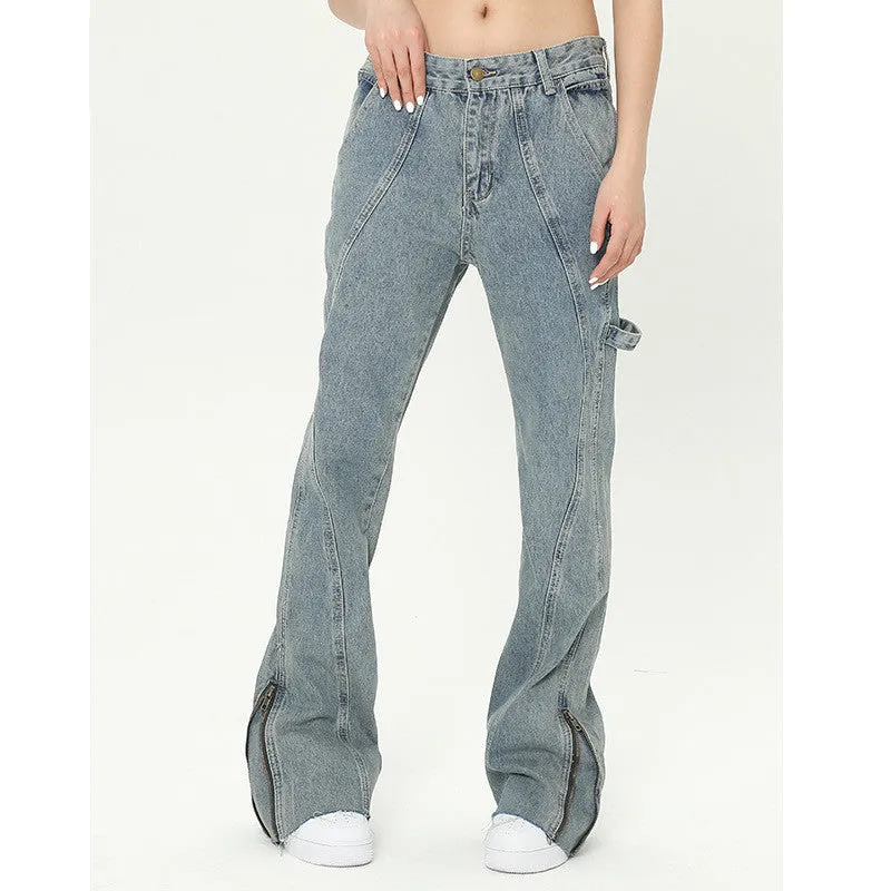 Women's Fashionable And Versatile Zipper Flare Jeans