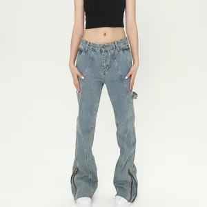 Women's Fashionable And Versatile Zipper Flare Jeans