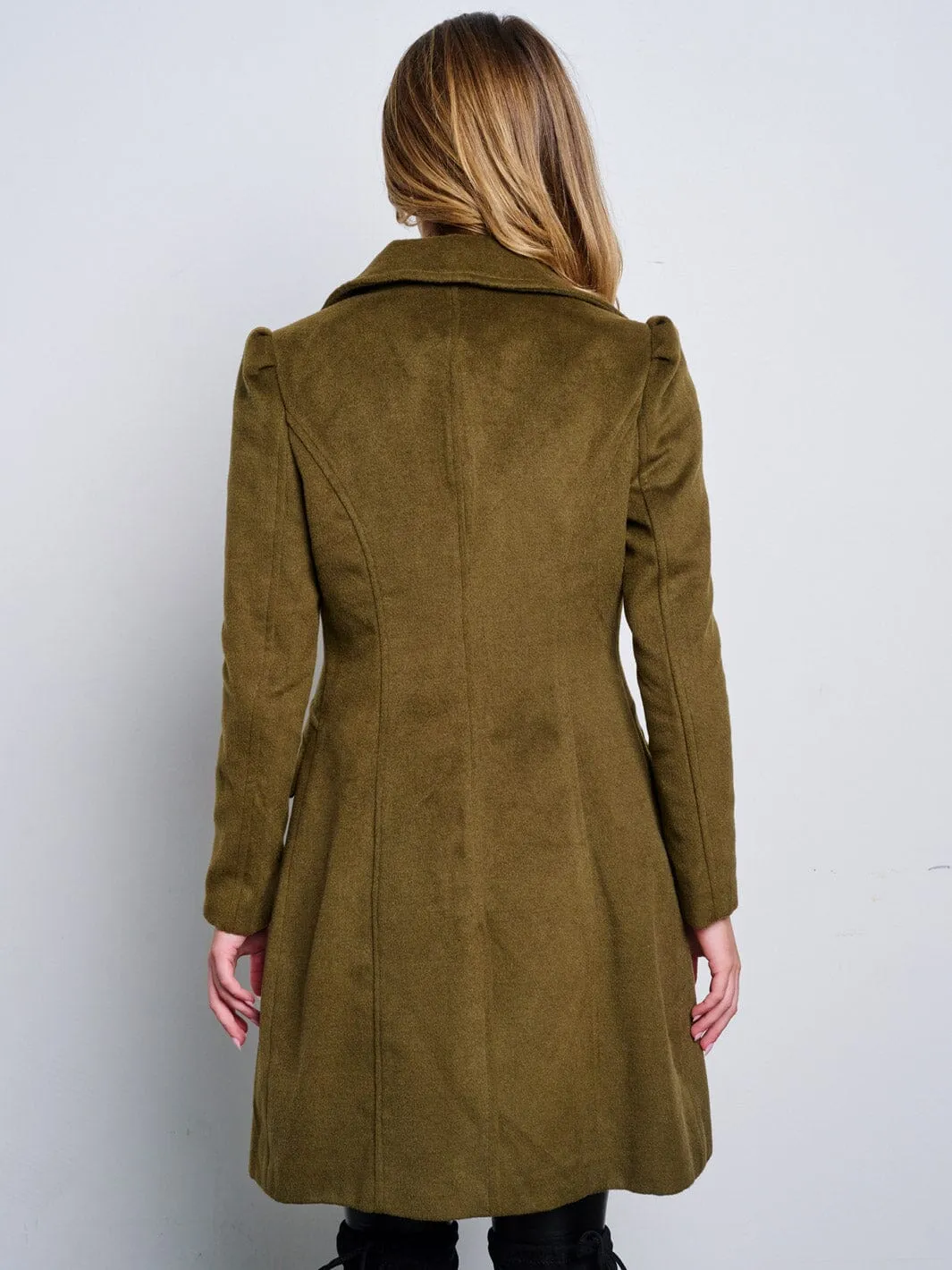 WOMEN'S LONG SLEEVE BUTTON CLOSURE POCKETS COAT