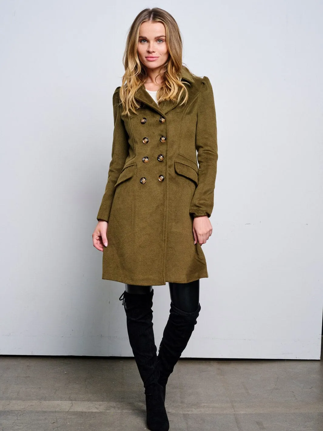 WOMEN'S LONG SLEEVE BUTTON CLOSURE POCKETS COAT
