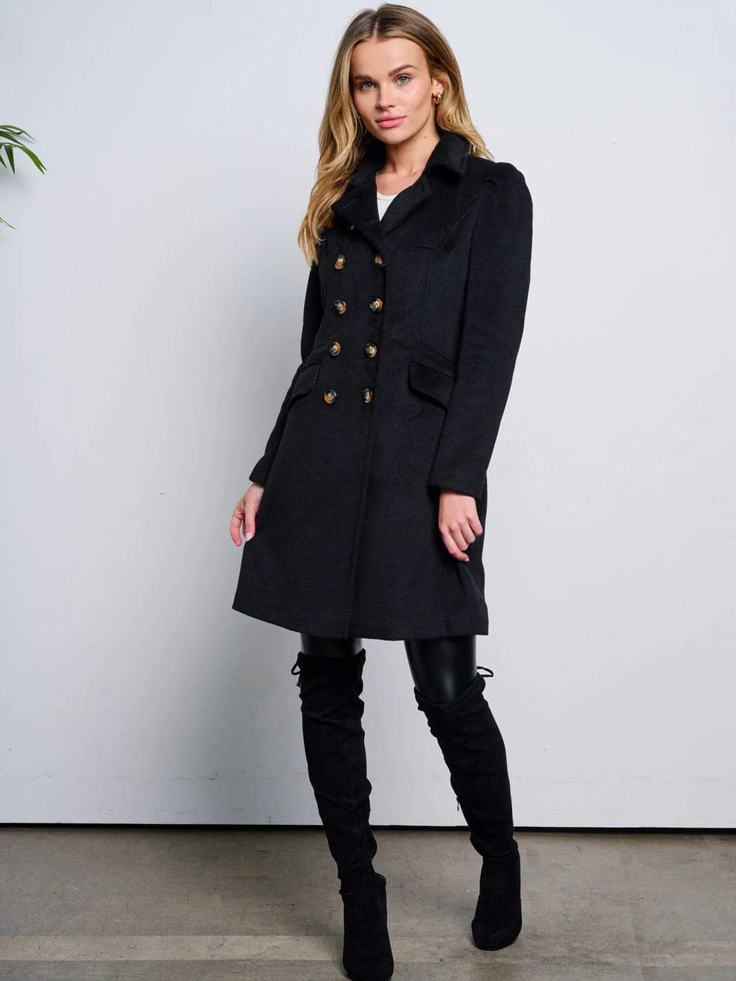 WOMEN'S LONG SLEEVE BUTTON CLOSURE POCKETS COAT