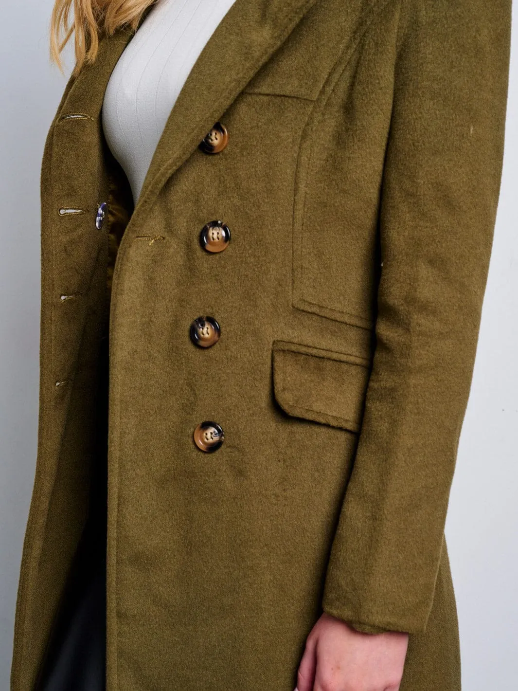 WOMEN'S LONG SLEEVE BUTTON CLOSURE POCKETS COAT