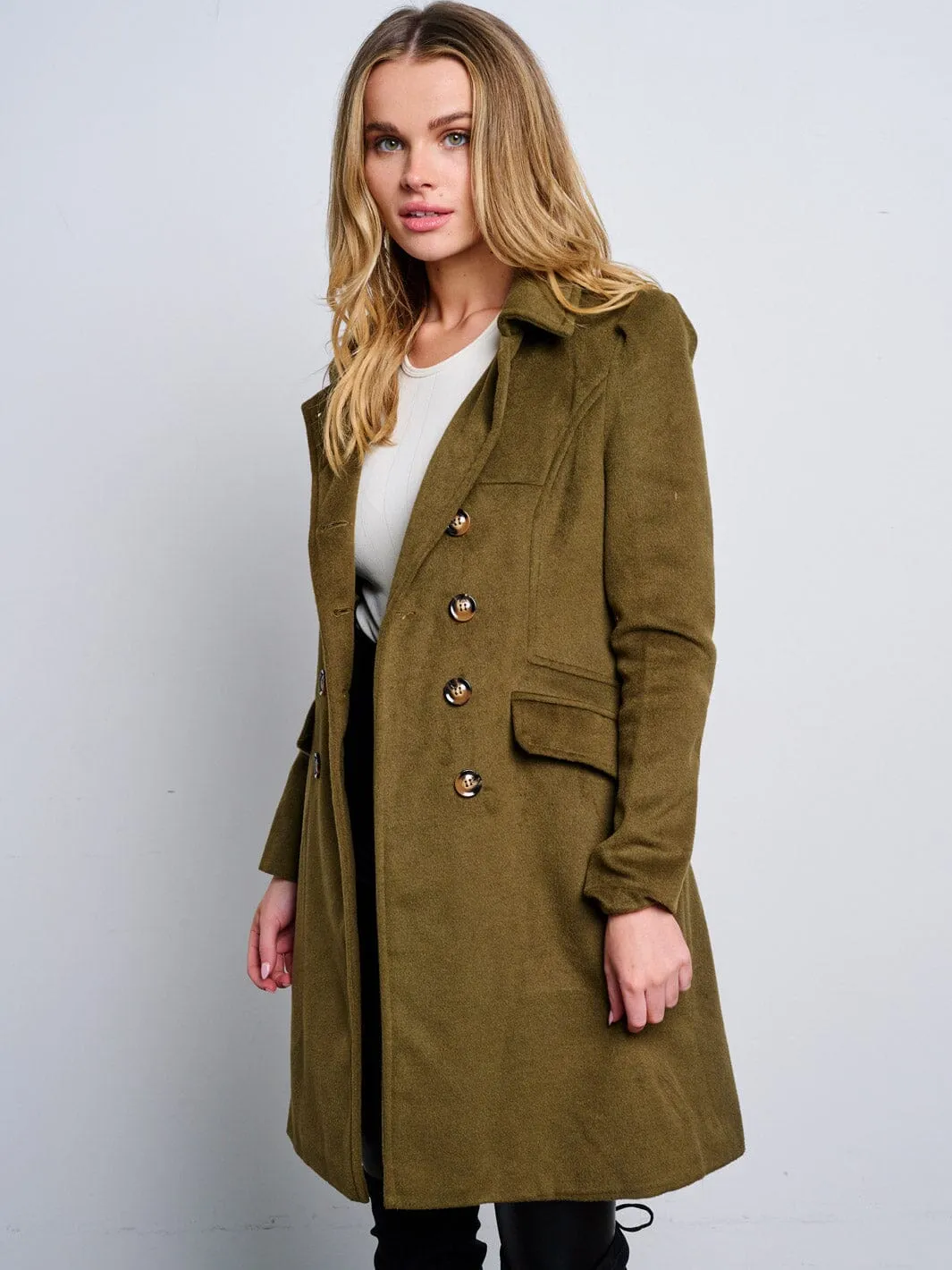 WOMEN'S LONG SLEEVE BUTTON CLOSURE POCKETS COAT