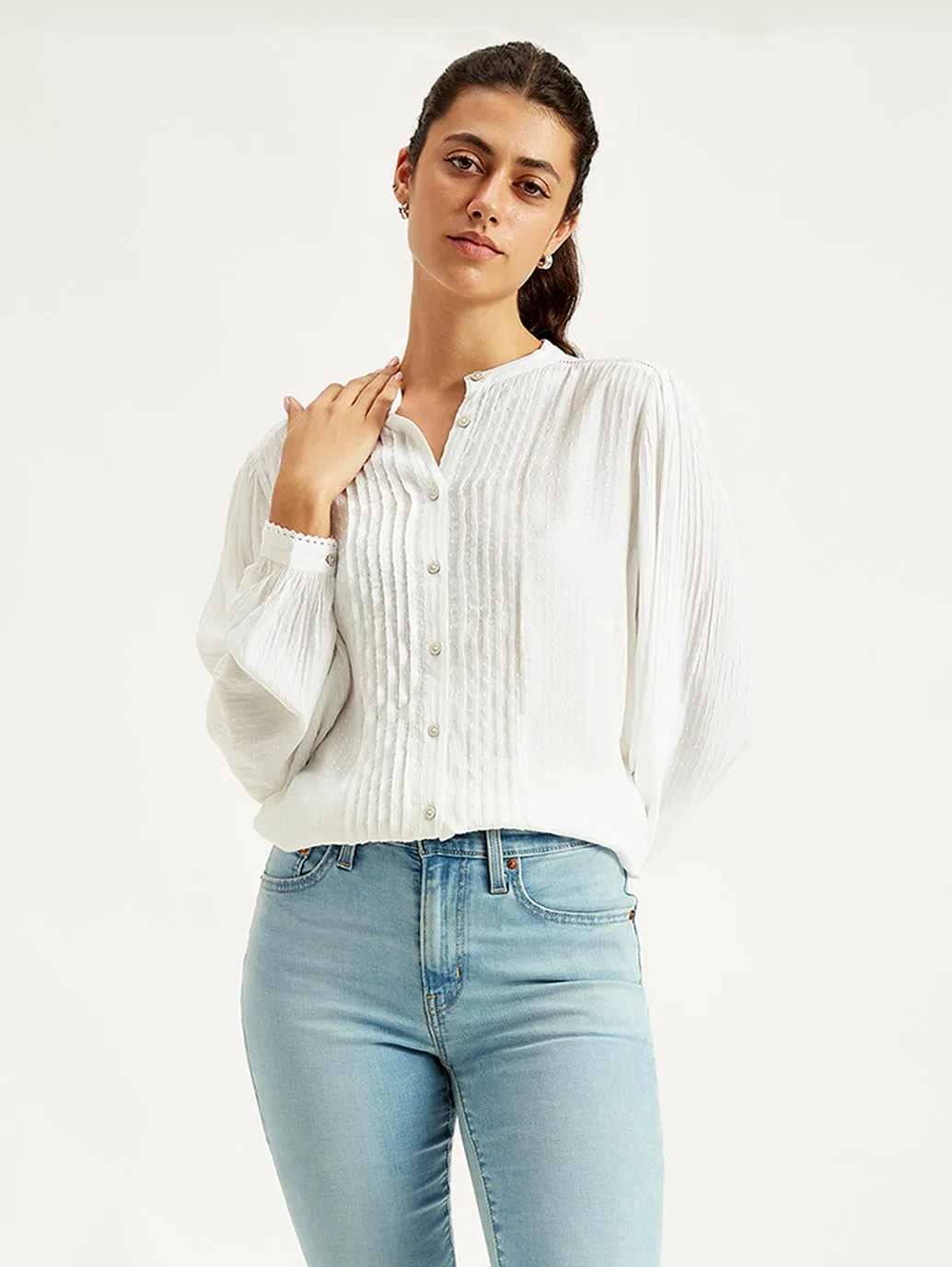 Women's Self Design Band Neck Top
