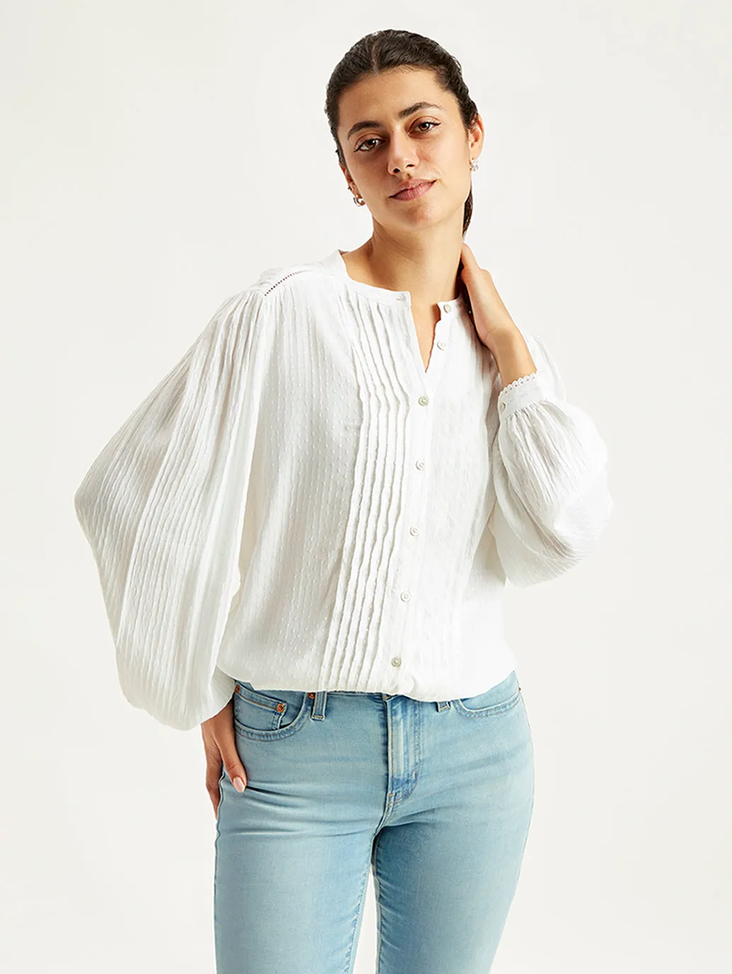 Women's Self Design Band Neck Top