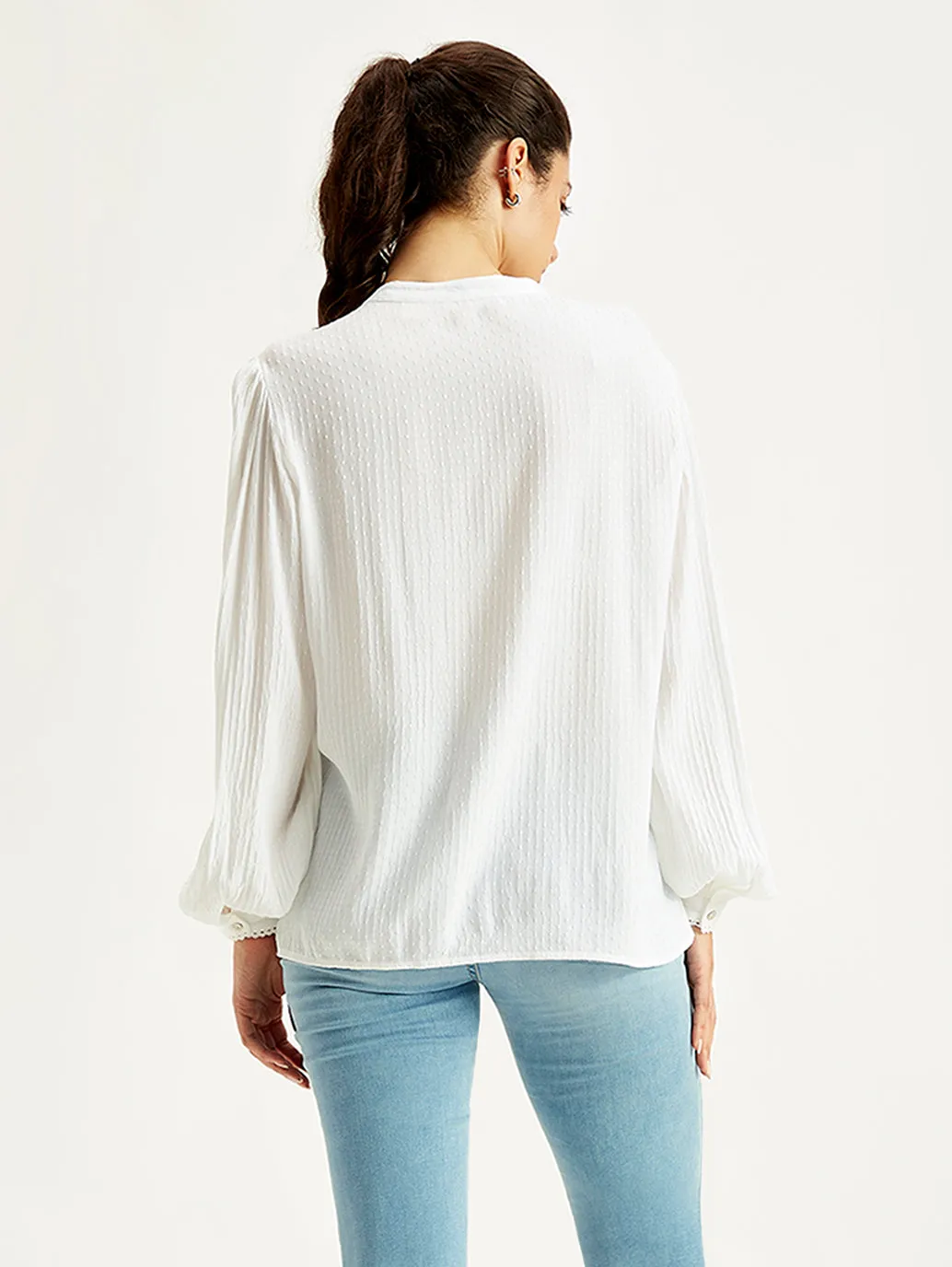 Women's Self Design Band Neck Top