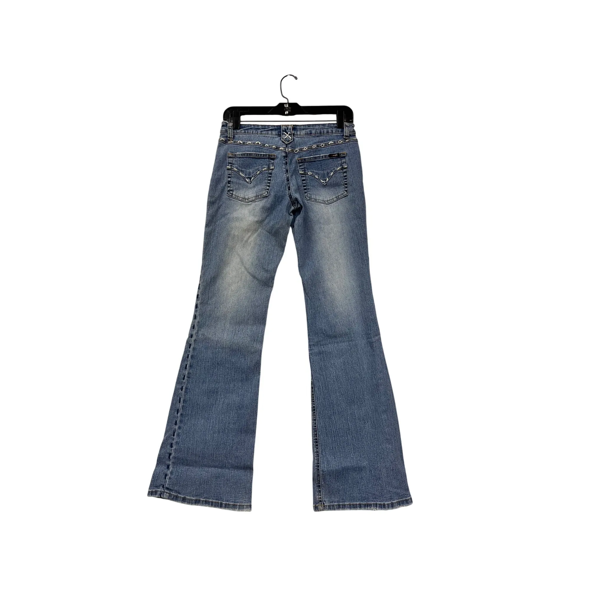 Women’s Y2K Angels Blue Flared Jeans Size 5 With Embellished Pockets & Faded Wash #6738