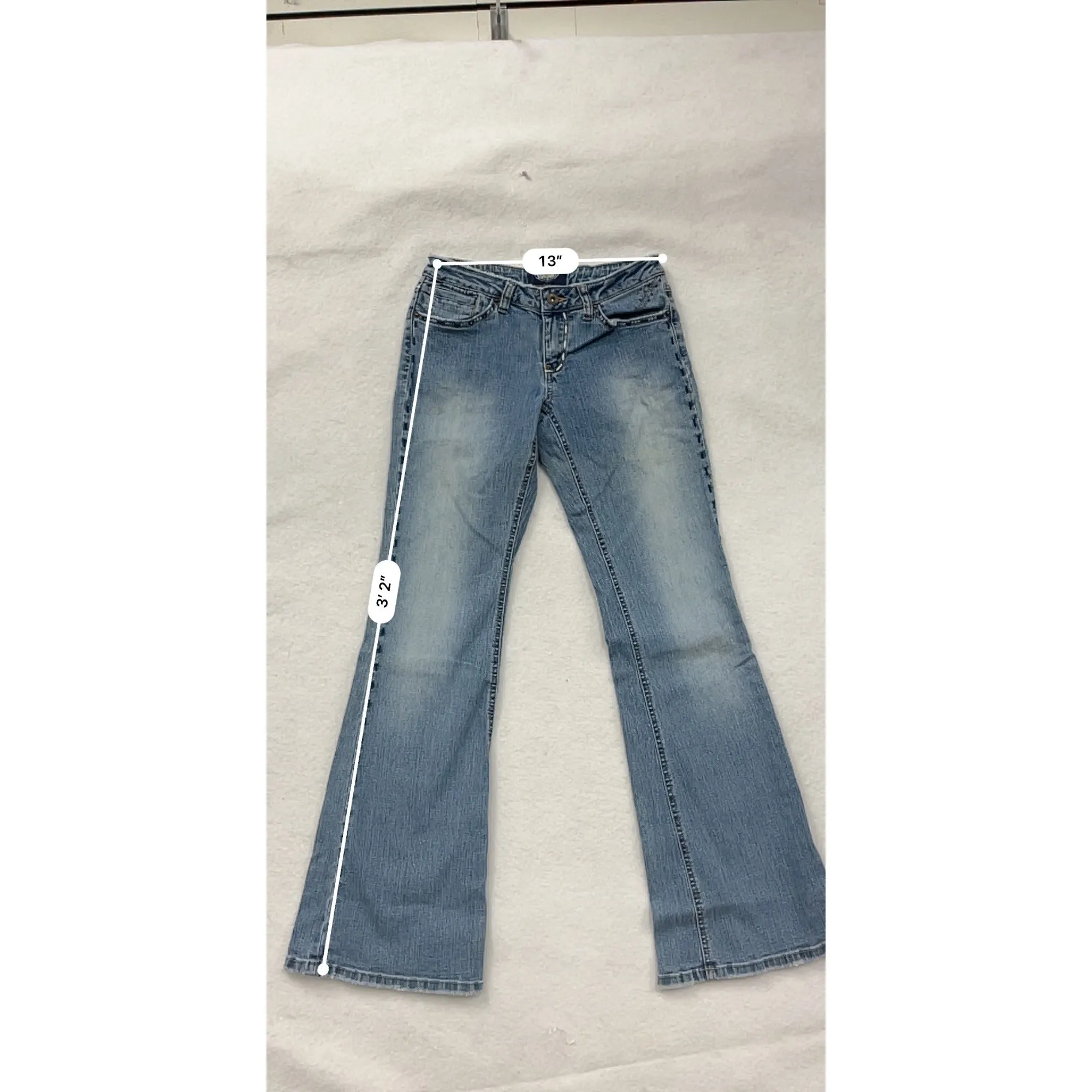 Women’s Y2K Angels Blue Flared Jeans Size 5 With Embellished Pockets & Faded Wash #6738