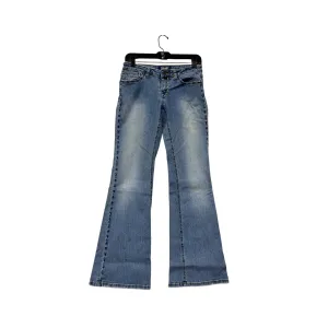 Women’s Y2K Angels Blue Flared Jeans Size 5 With Embellished Pockets & Faded Wash #6738