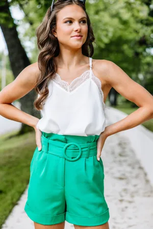 Won't Be Long Kelly Green Paperbag Shorts