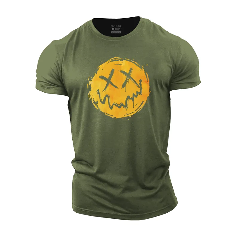 Yellow Funny Smiley Face Cotton T-Shirt