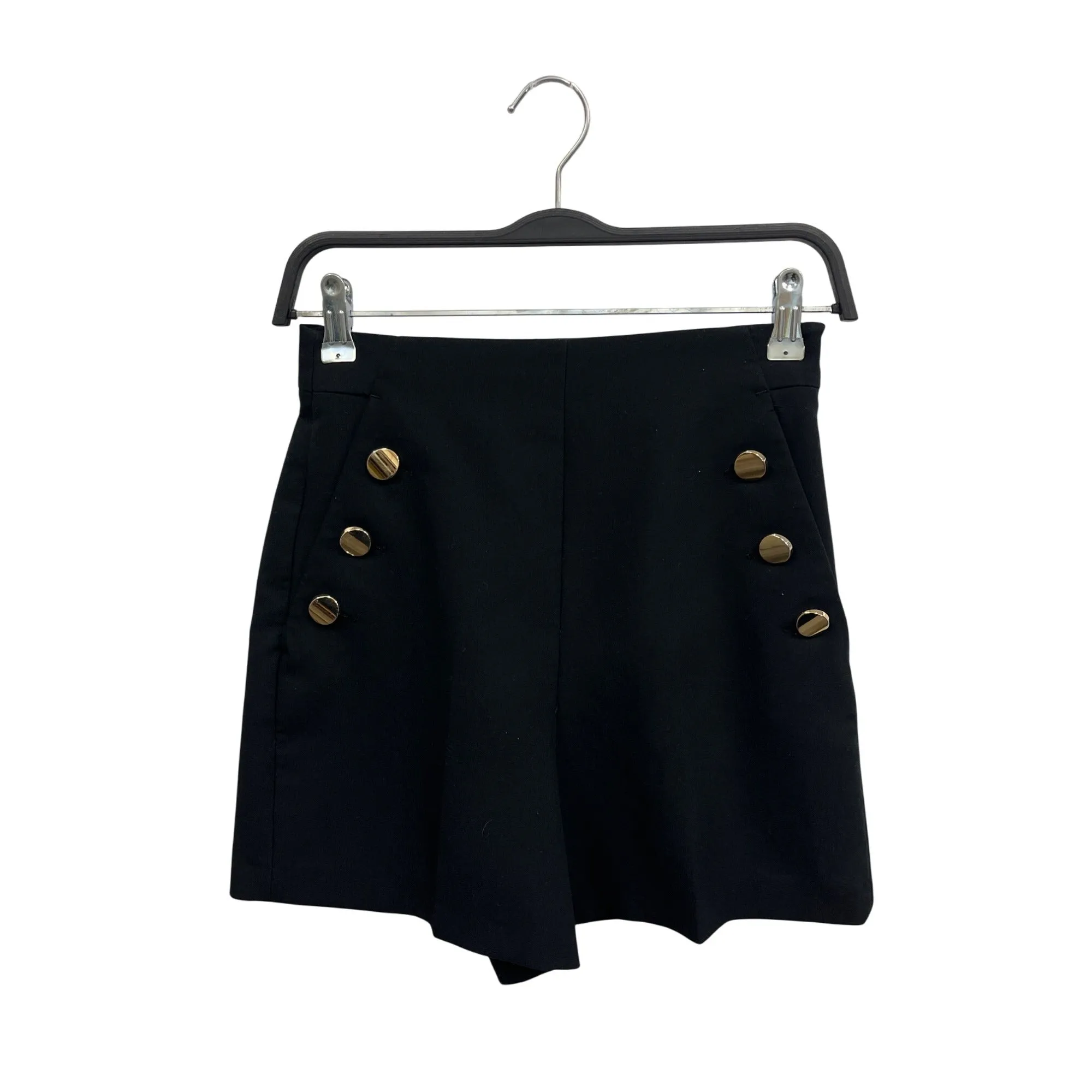 Zara Black High-Waist Shorts With Gold Button Details XS