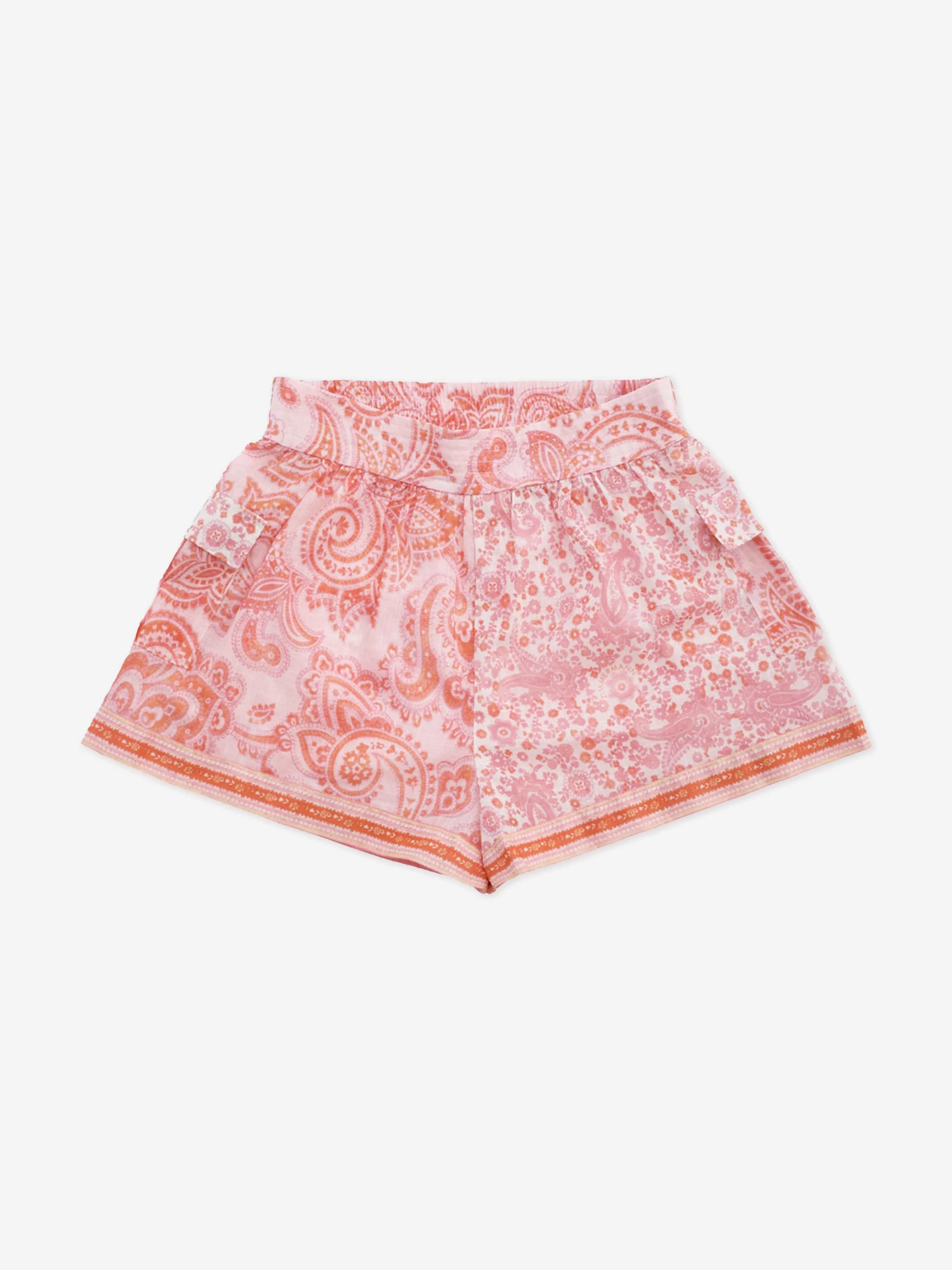 Zimmermann Girls Paisley Ottie Pocket Shorts in Pink