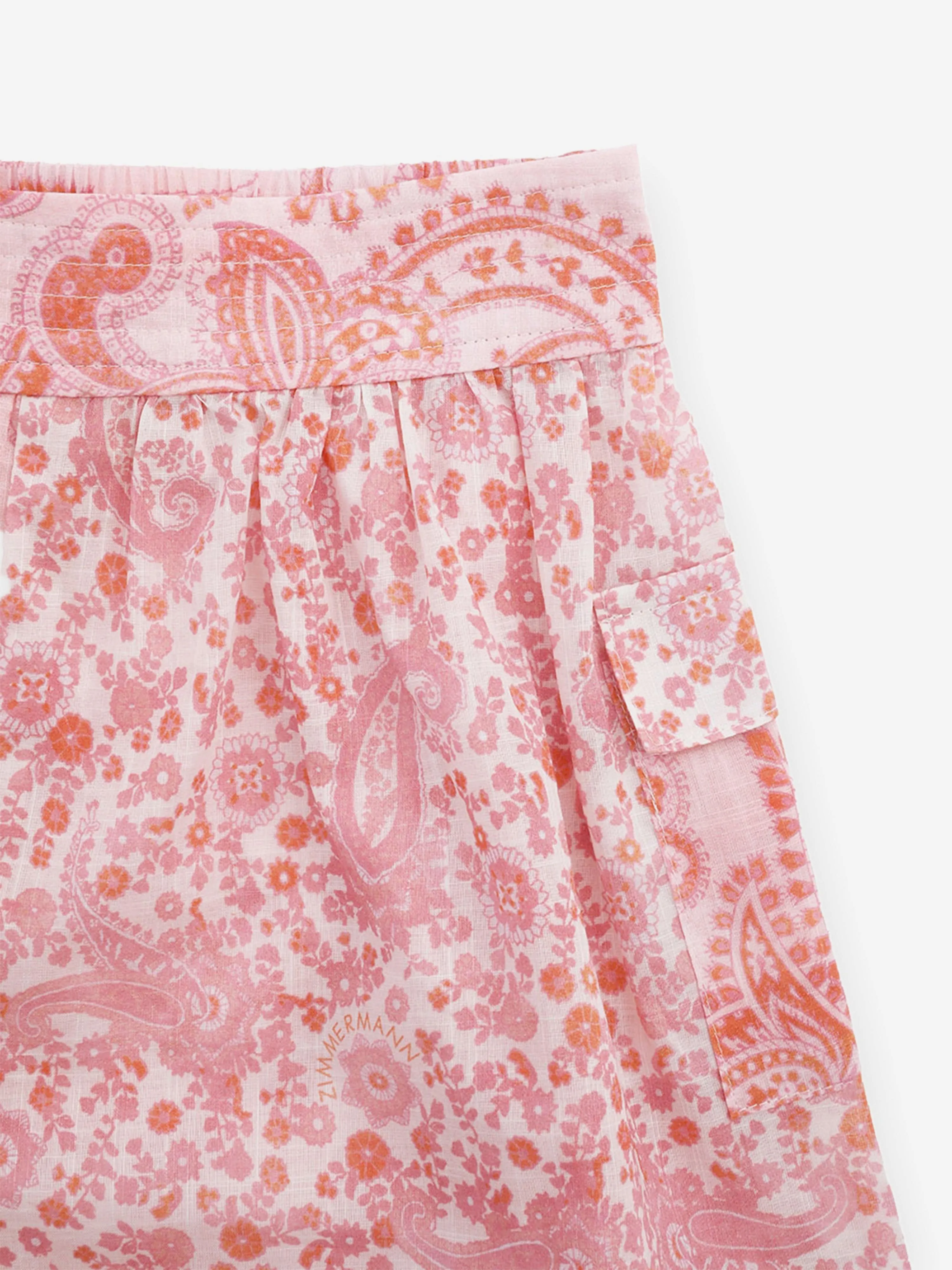 Zimmermann Girls Paisley Ottie Pocket Shorts in Pink